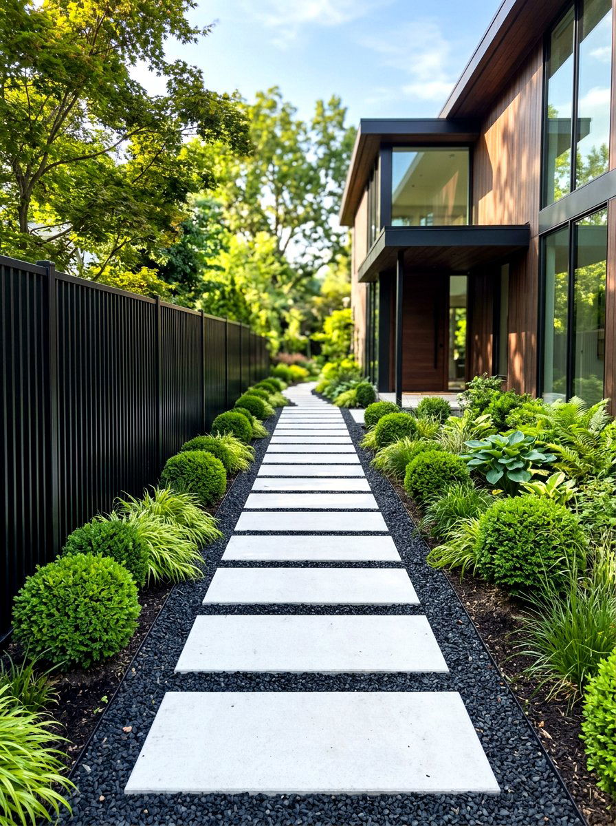 Modern paver gravel path - 30 gravel path backyard ideas