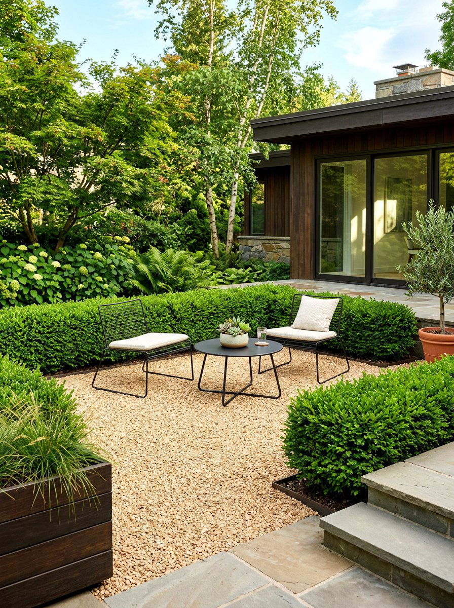 Modern pea gravel patio - 30 garden rock ideas