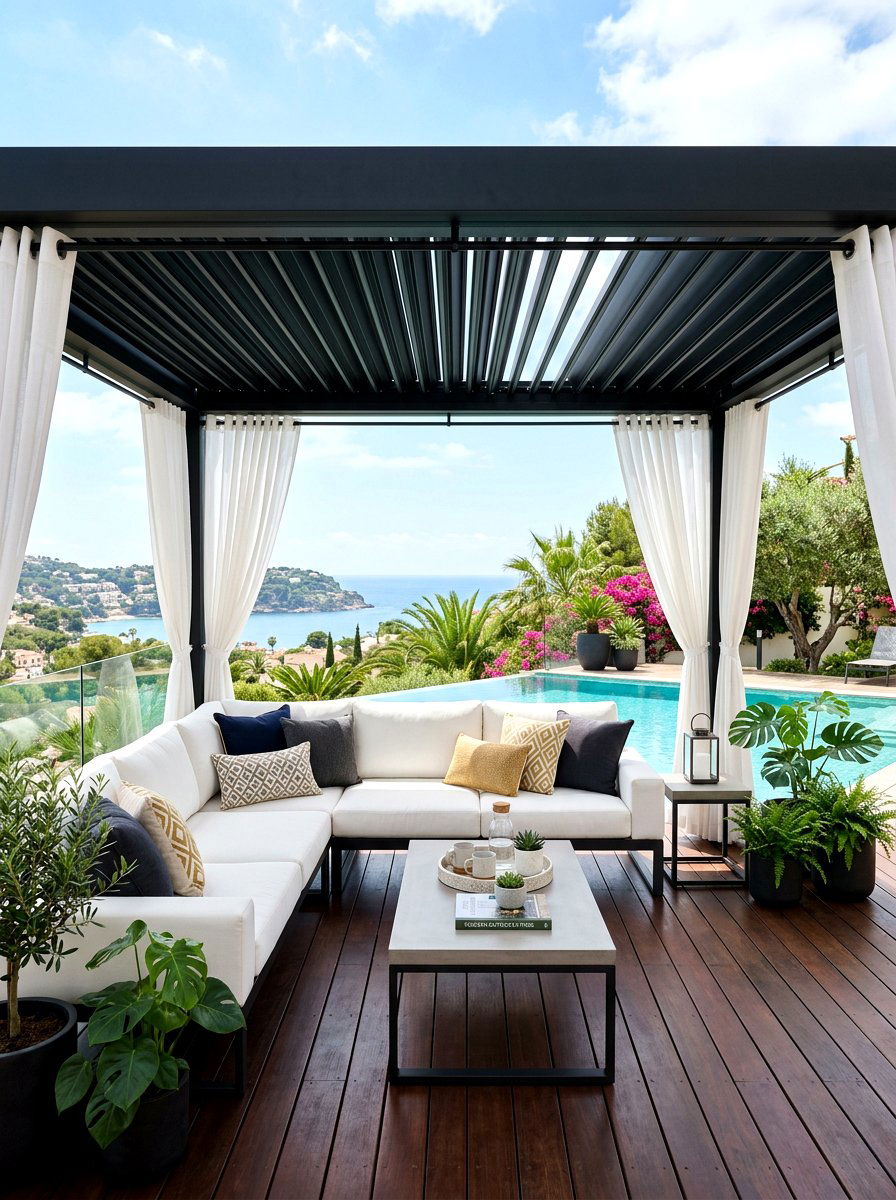 Modern pergola seating area - 30 small courtyard seating ideas