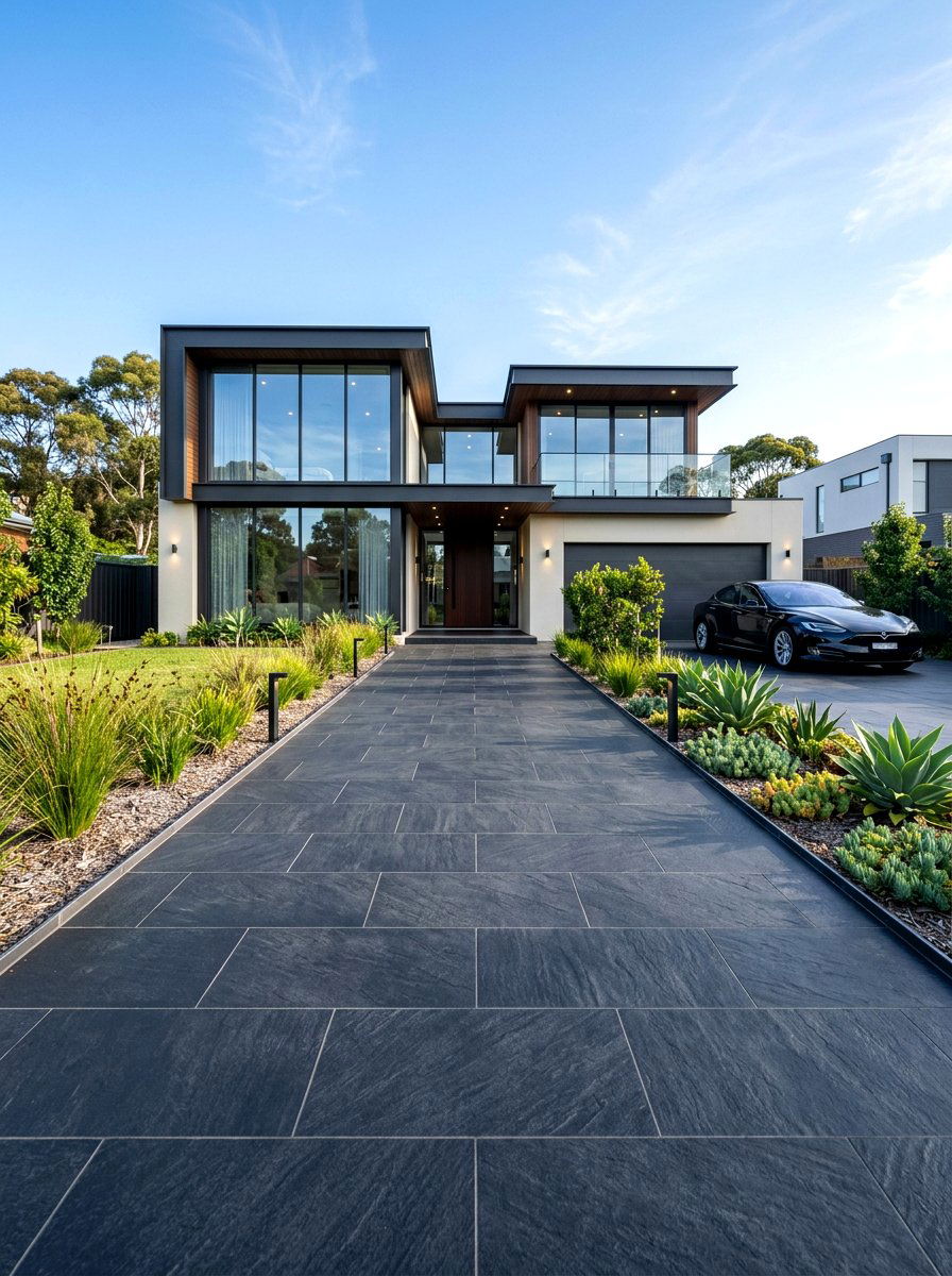 Modern porcelain driveway pavers - 30 paver driveway ideas
