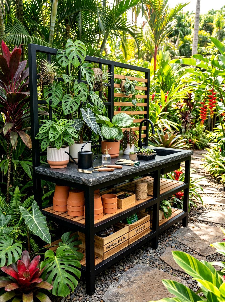 Modern potting station - 30 potting table greenhouse ideas
