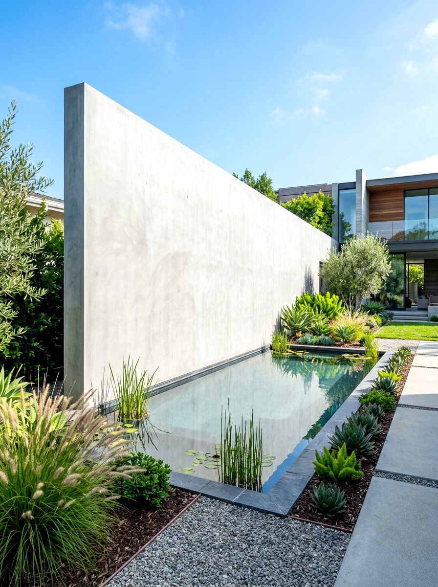 Modern poured concrete wall - 30 sloped backyard retaining wall ideas