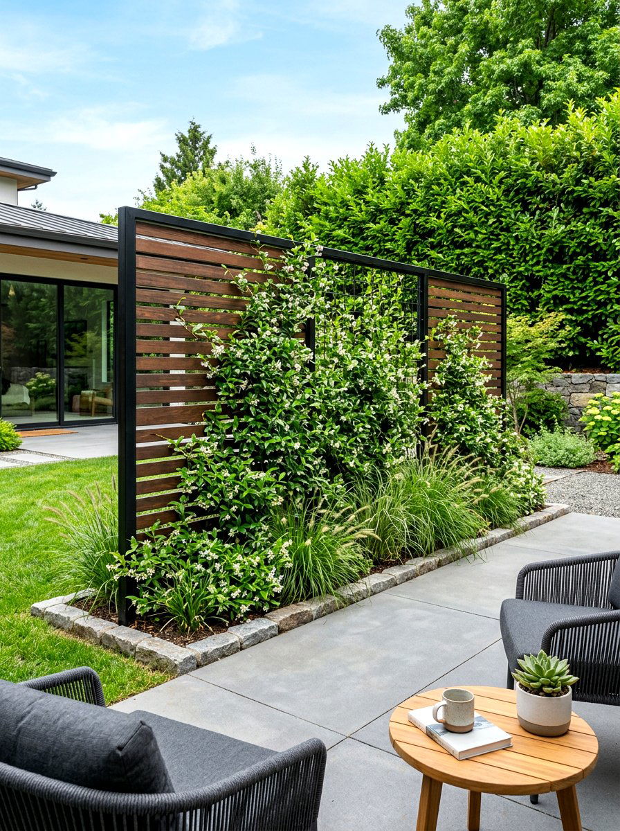 Modern privacy screen - 30 corner yard landscaping ideas