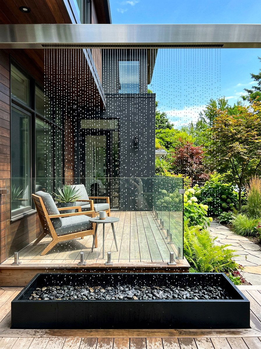 Modern rain curtain - 30 front yard water feature ideas