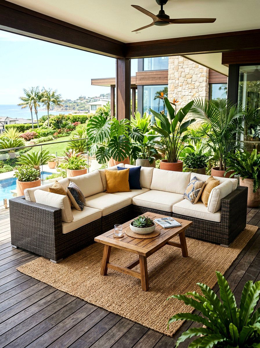 Modern rattan sectional porch - 30 rattan porch lounge ideas