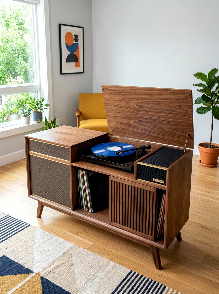 Modern record console cabinet - 30 record listening room ideas