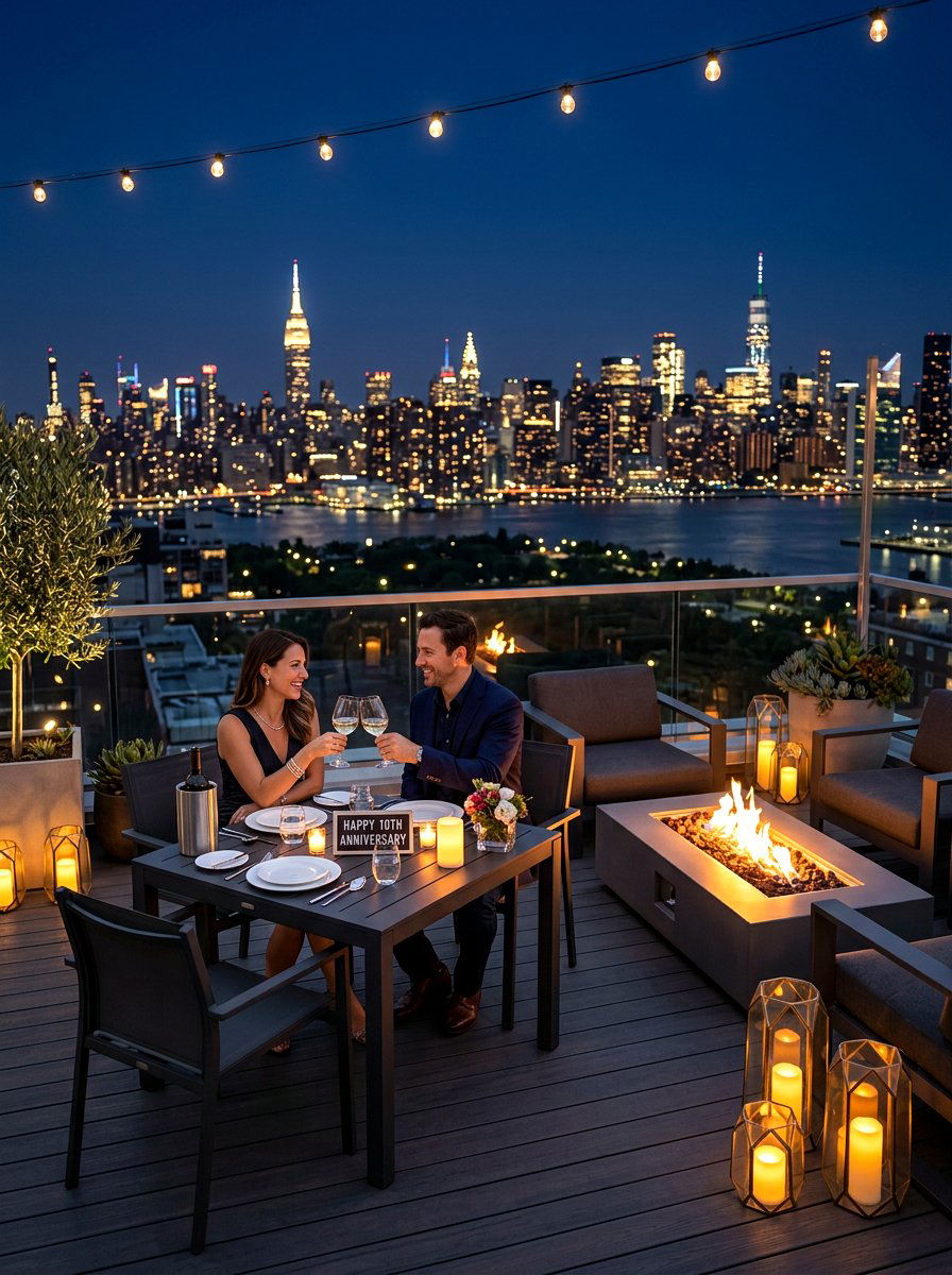 Modern rooftop terrace setup - 30 anniversary dinner at home ideas