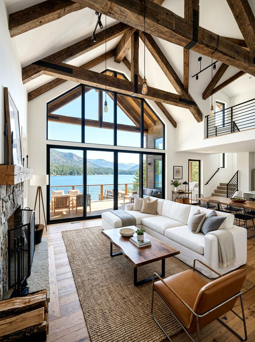 Modern rustic lake house - 30 lake house living room ideas
