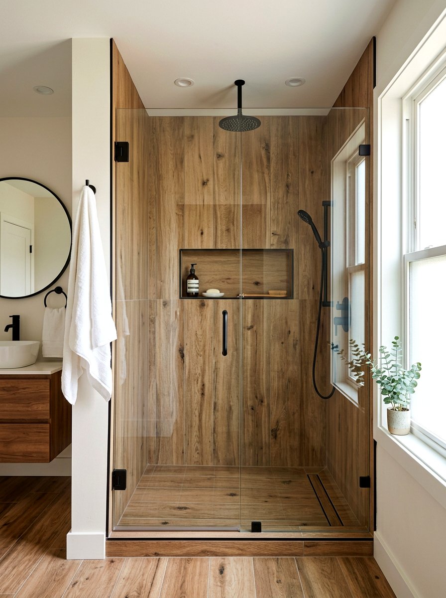 Modern rustic shower - 30 lodge bathroom ideas