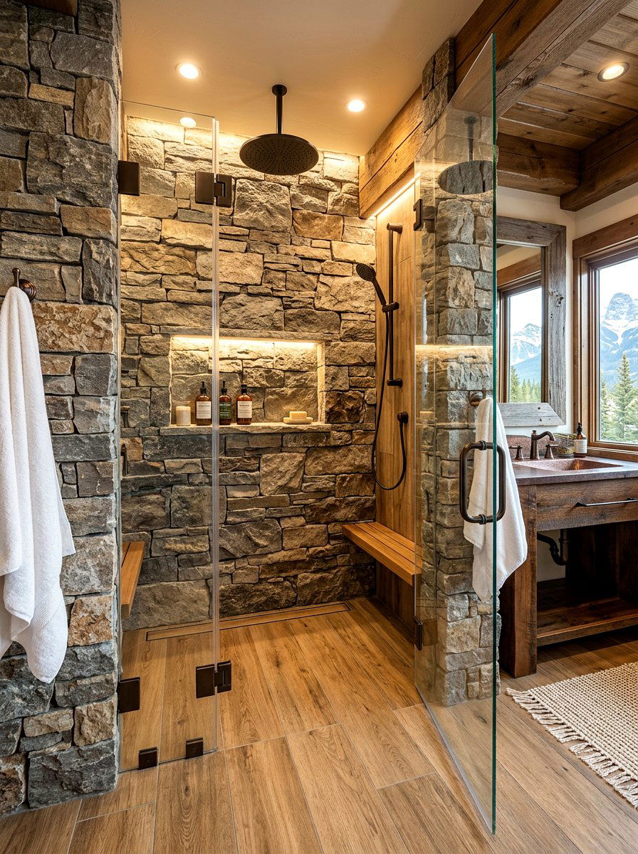 Modern rustic shower - 30 walk in shower ideas