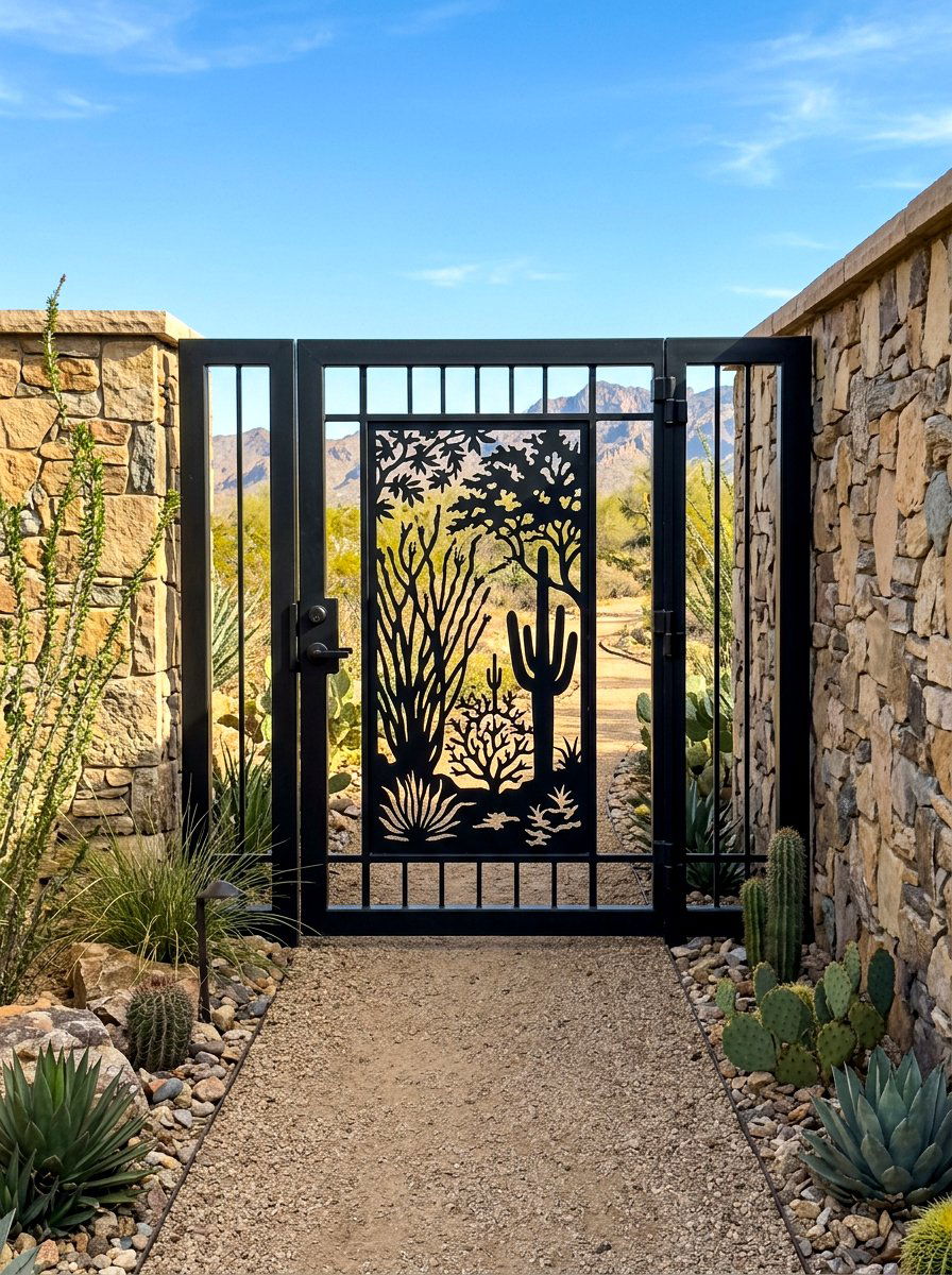 Modern rustic steel gate - 30 cottage gate curb appeal ideas