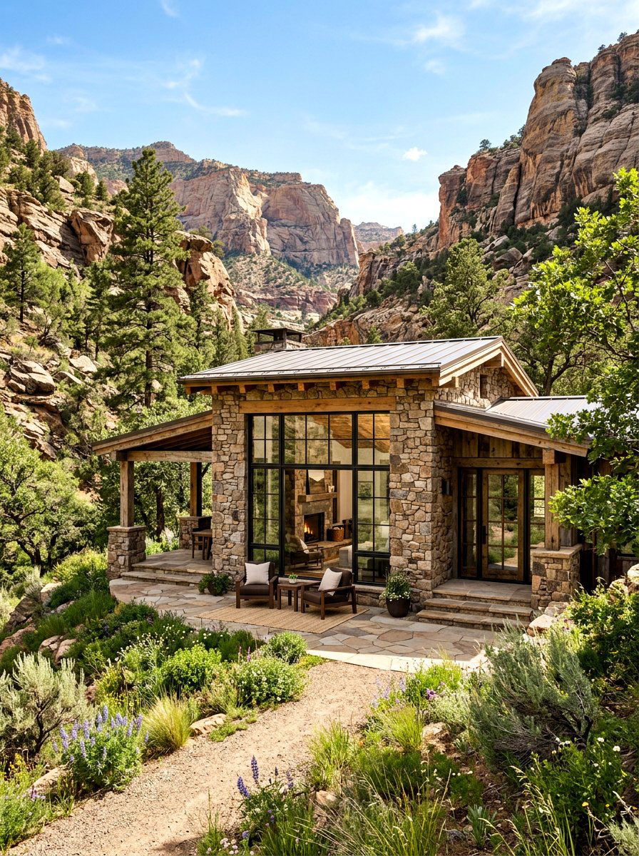 Modern rustic stone cabin - 30 cabin exterior ideas