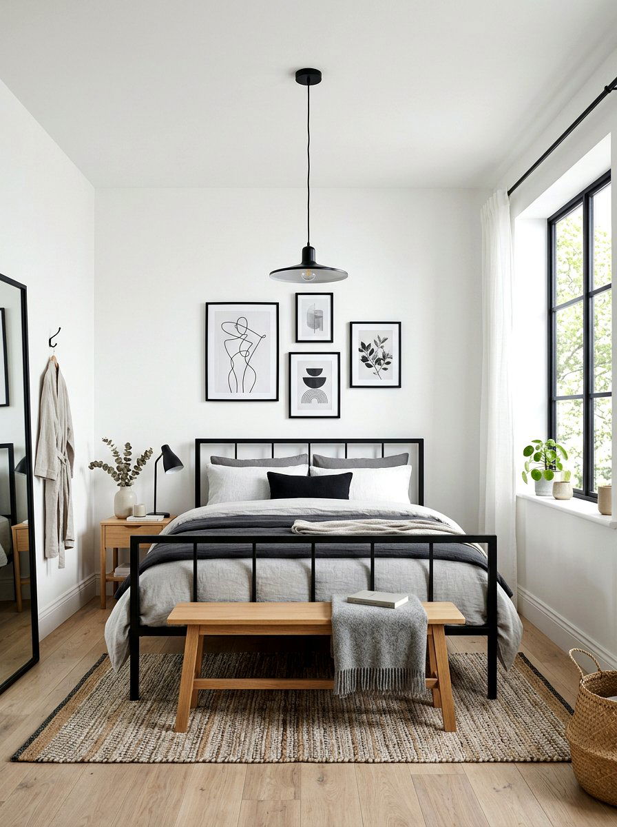 Modern scandi bedroom black accents - 30 Scandinavian bedroom ideas