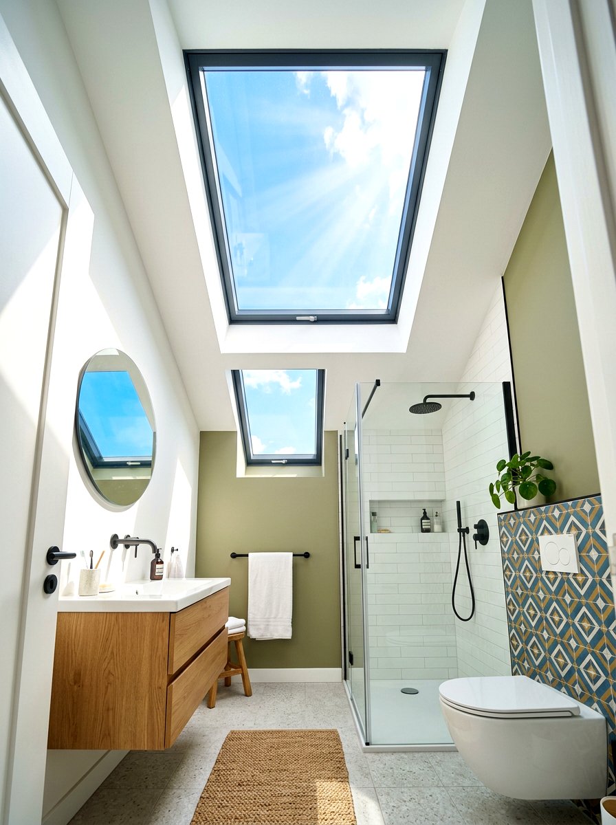 Modern skylight window - 30 small guest bath decor ideas