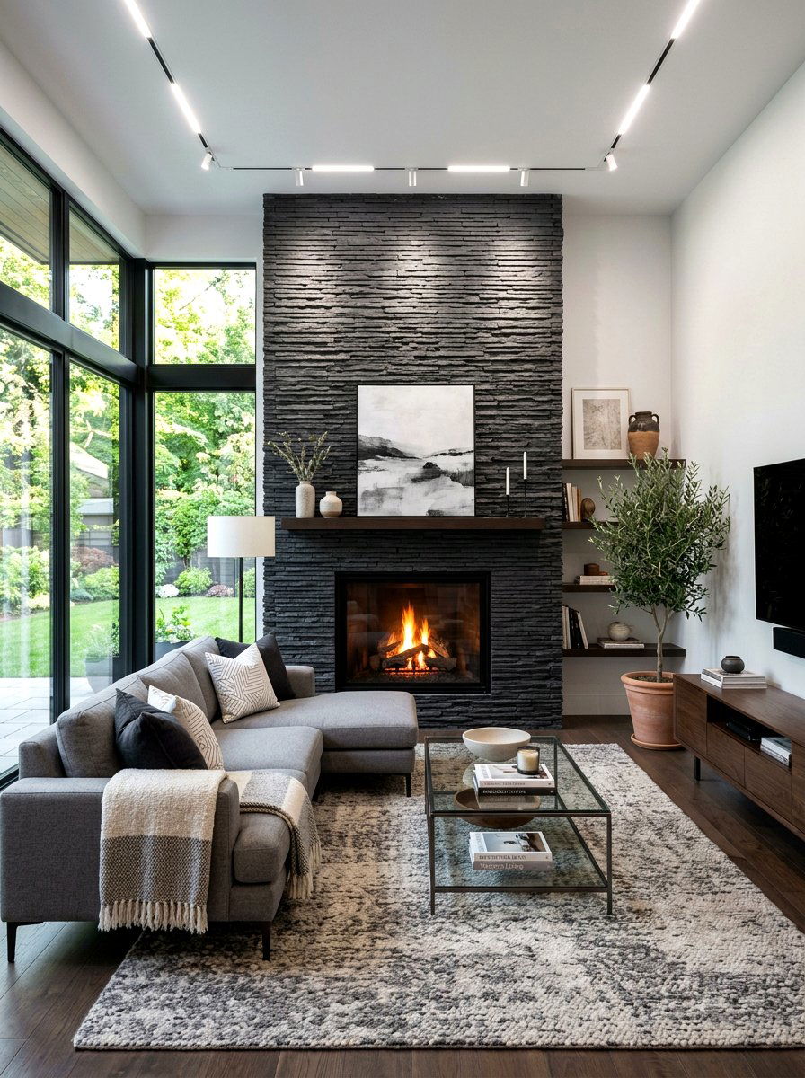 Modern stacked stone fireplace - 30 stone fireplace ideas