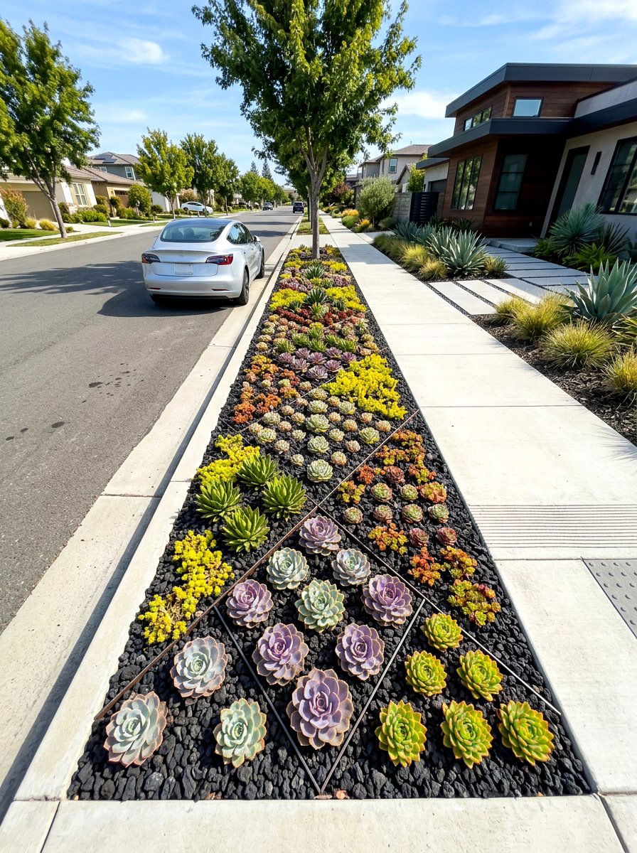 Modern succulent hellstrip - 30 hellstrip garden ideas