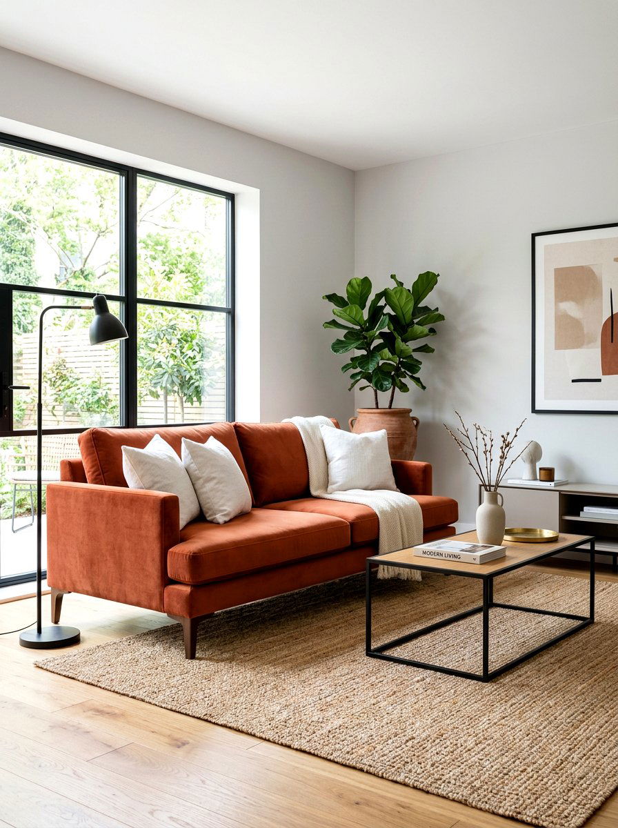 Modern terracotta sofa - 30 terracotta living room ideas