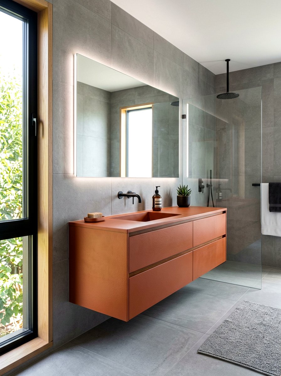 Modern terracotta vanity set - 30 terracotta bathroom vanity ideas