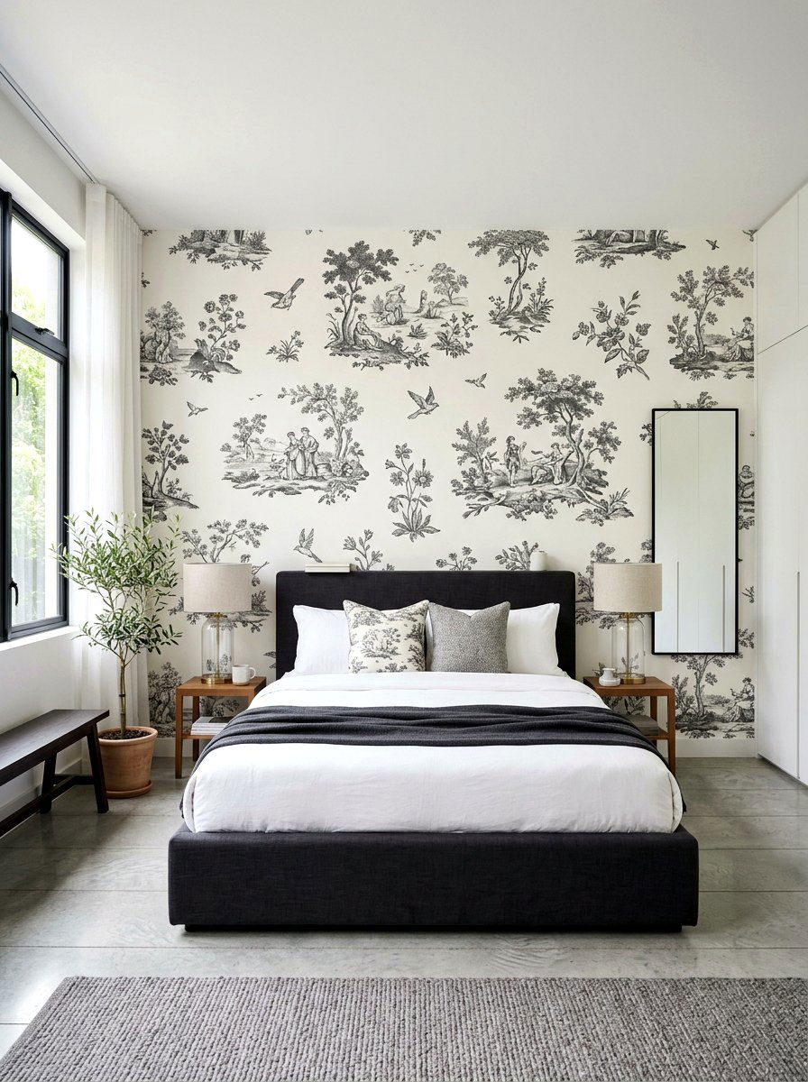 Modern toile minimalist bedroom - 30 toile bedroom ideas
