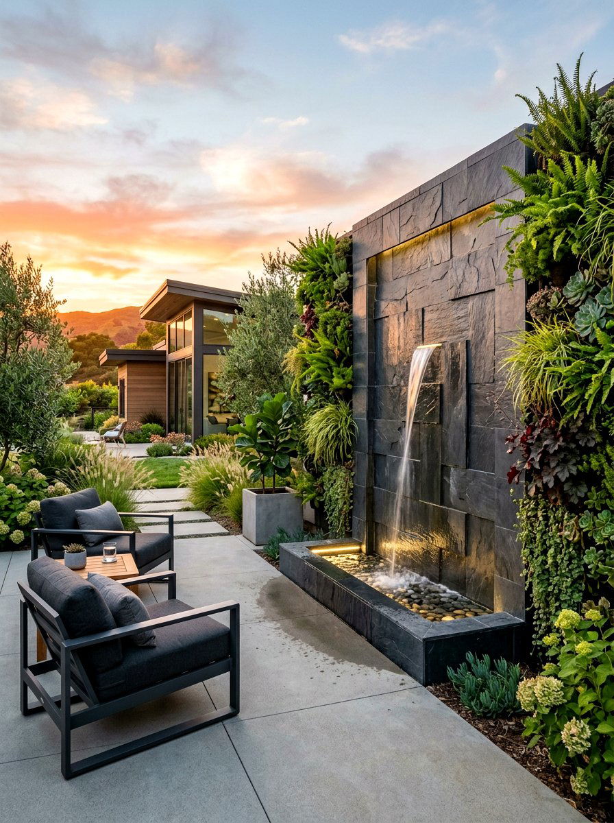 Modern wall fountain - 30 courtyard fountain ideas