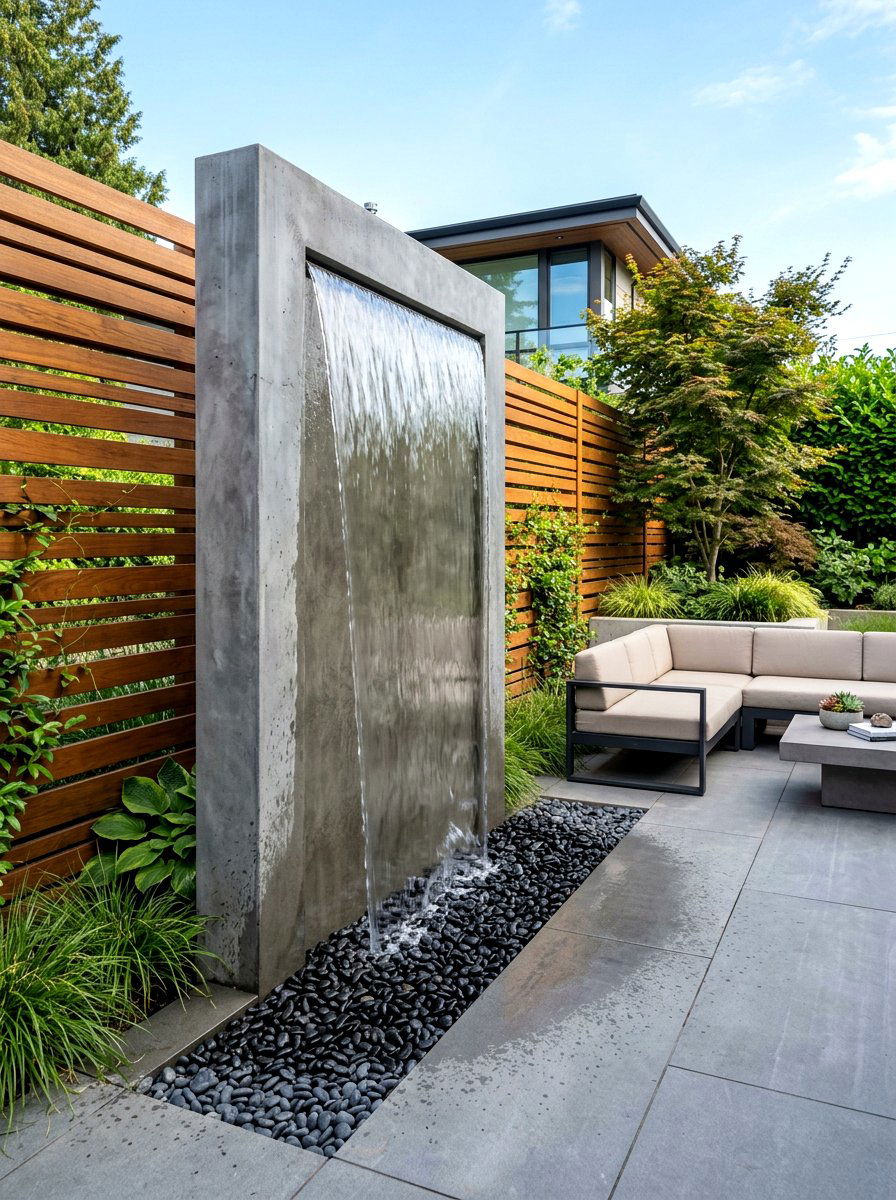 Modern wall waterfall - 30 pondless waterfall ideas