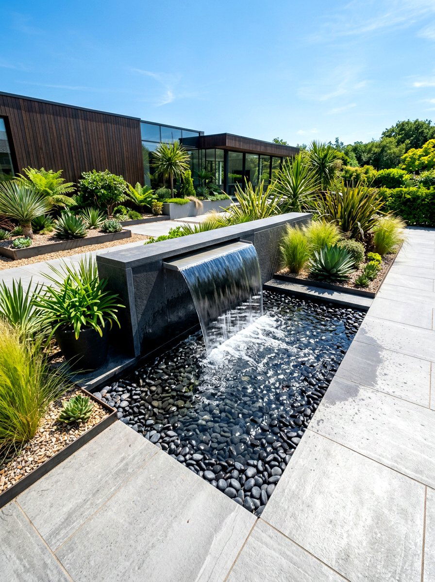 Modern water fountain - 30 luxury landscaping ideas