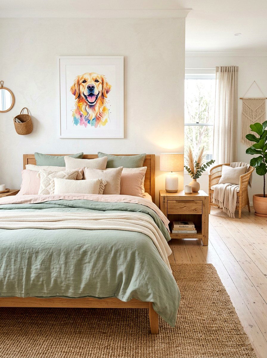 Modern watercolor pet illustration - 30 pet portrait wall ideas