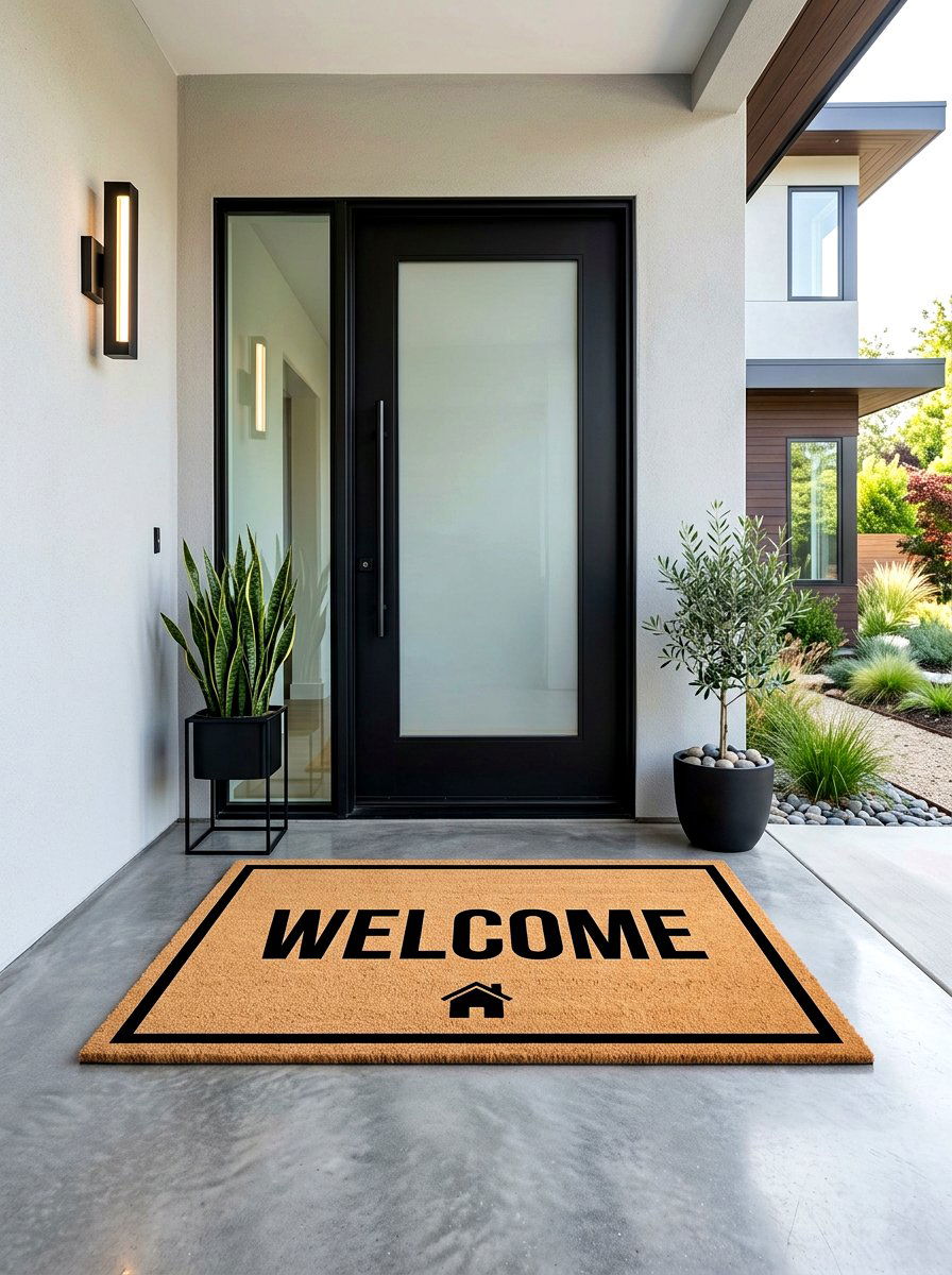Modern welcome mat - 30 modern front entry ideas