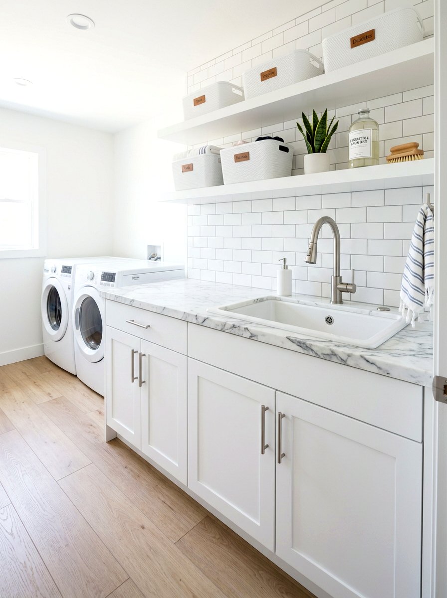 Modern white laundry sink cabinet - 30 utility sink cabinet ideas