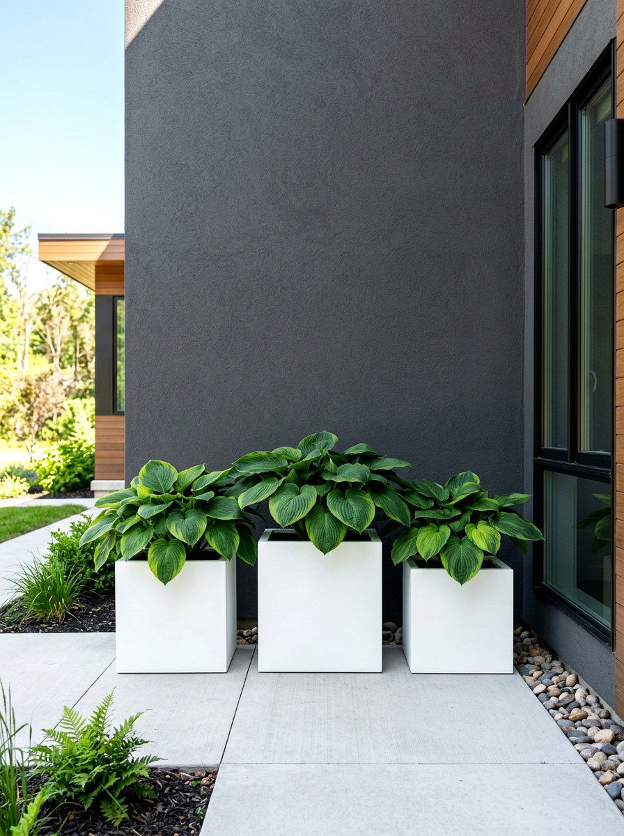 Modern white planters - 30 front yard planter ideas