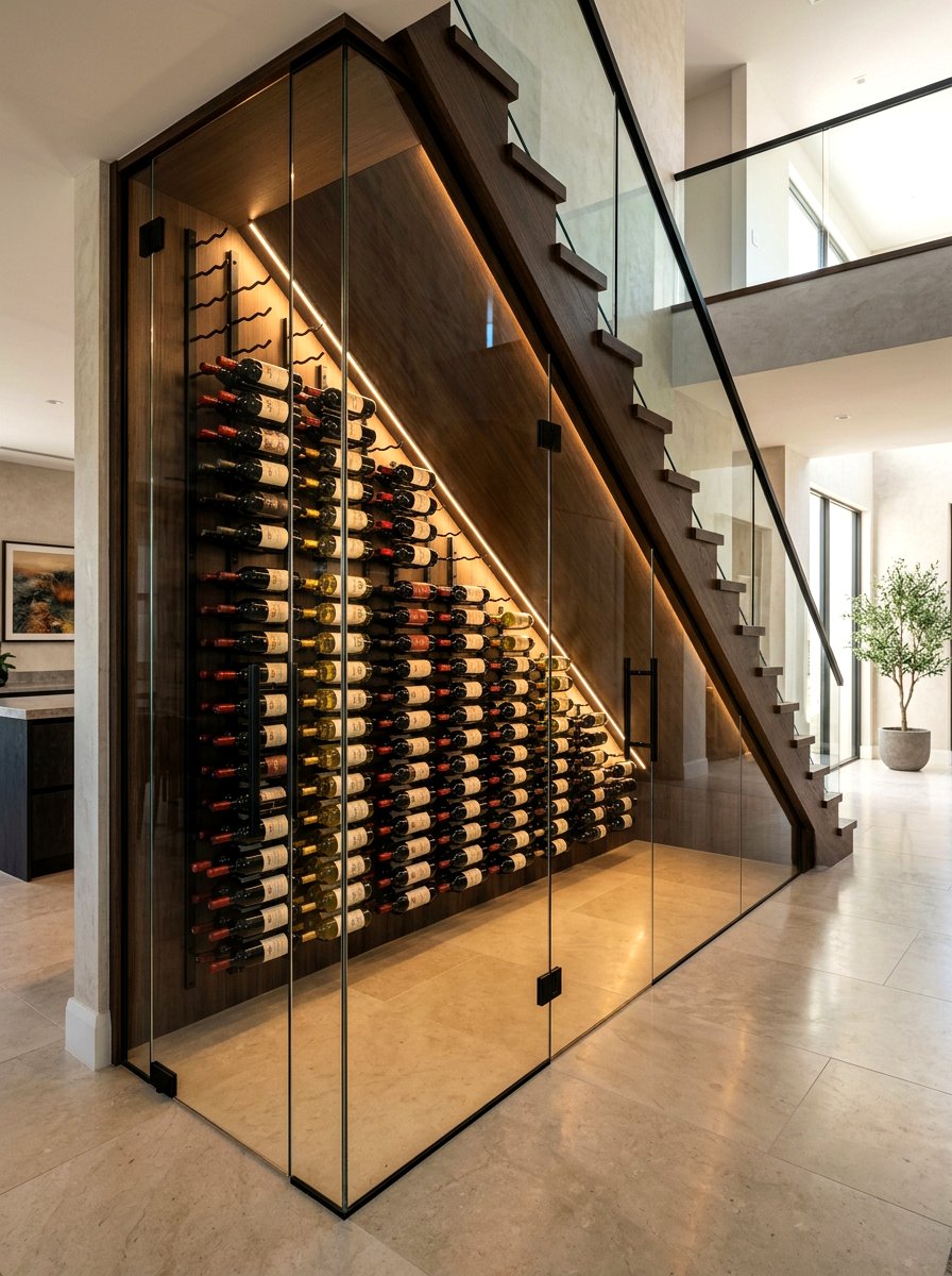Modern wine cellar under stairs - 30 stair nook decor ideas