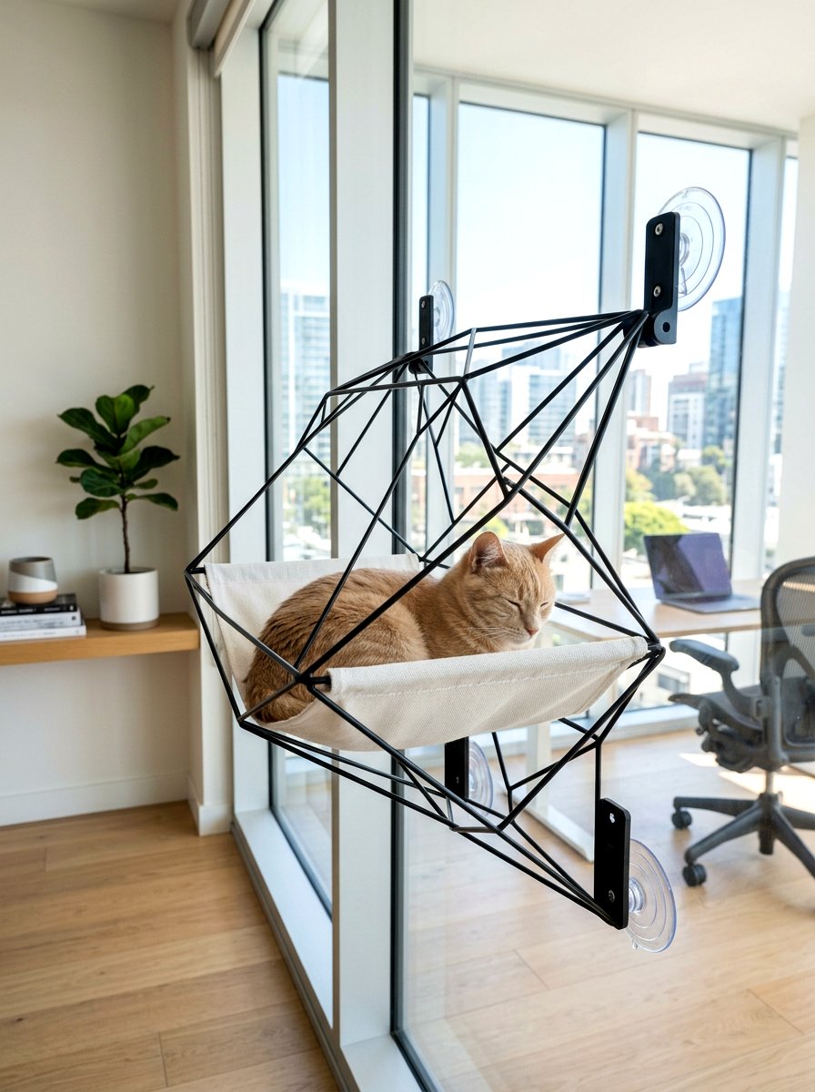 Modern wire cat hammock - 30 cat window perch ideas