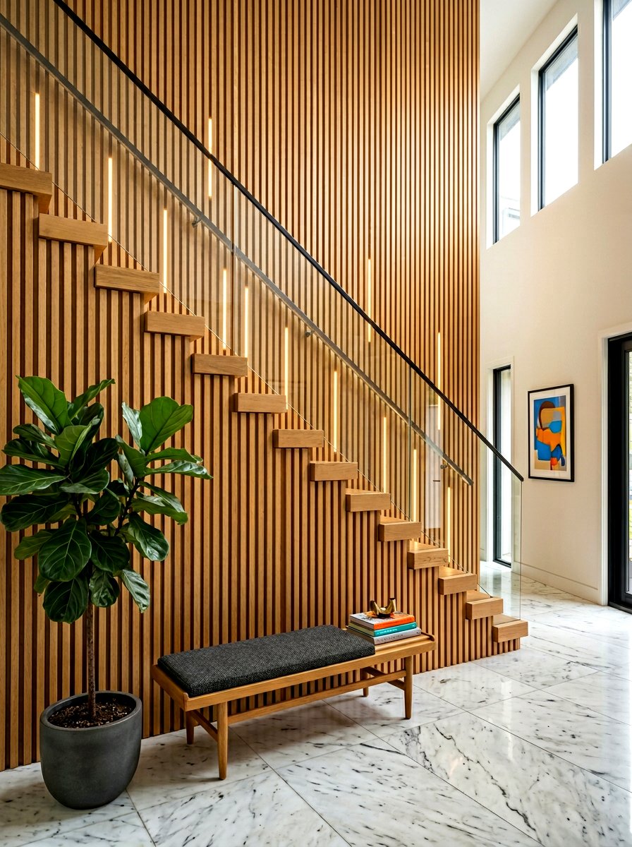 Modern wood paneling - 30 staircase wall ideas