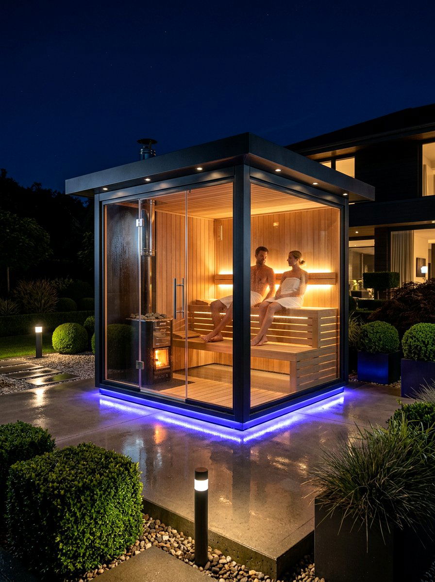 Modernist Cube Sauna Led Lighting - 30 sauna patio retreat ideas
