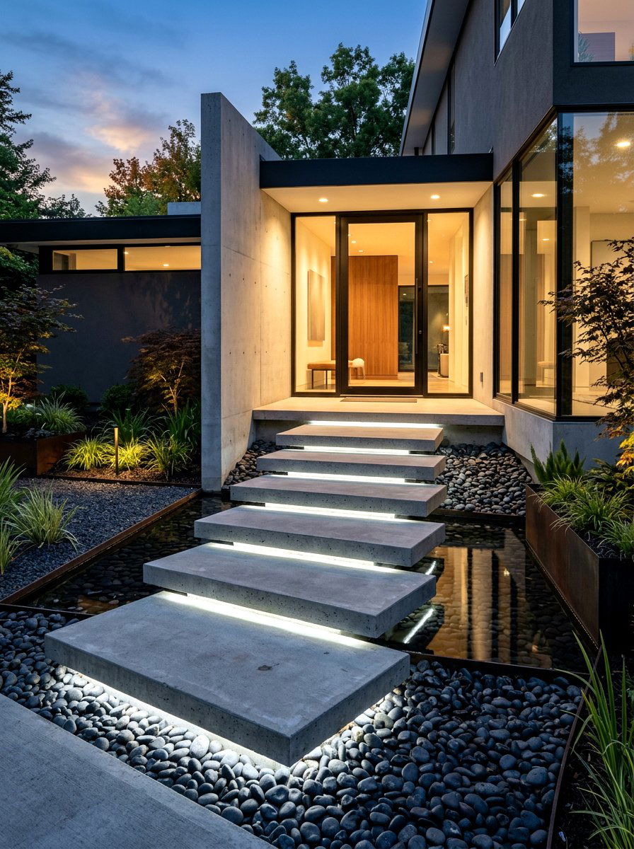 Modernist floating step entry - 30 courtyard house entry ideas