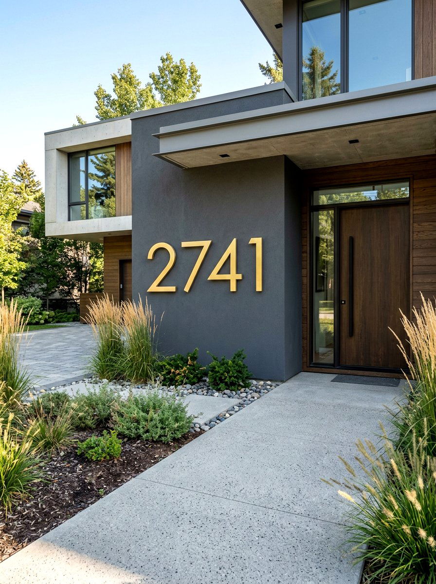 Modernist house number display - 30 quiet luxury curb appeal ideas