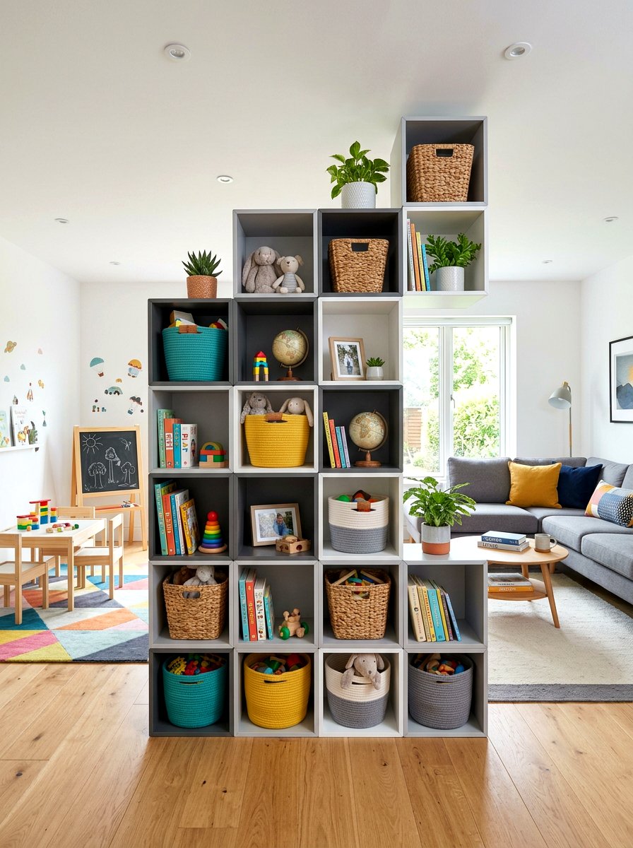 Modular Cube Shelving System - 30 bookshelf divider apartment ideas