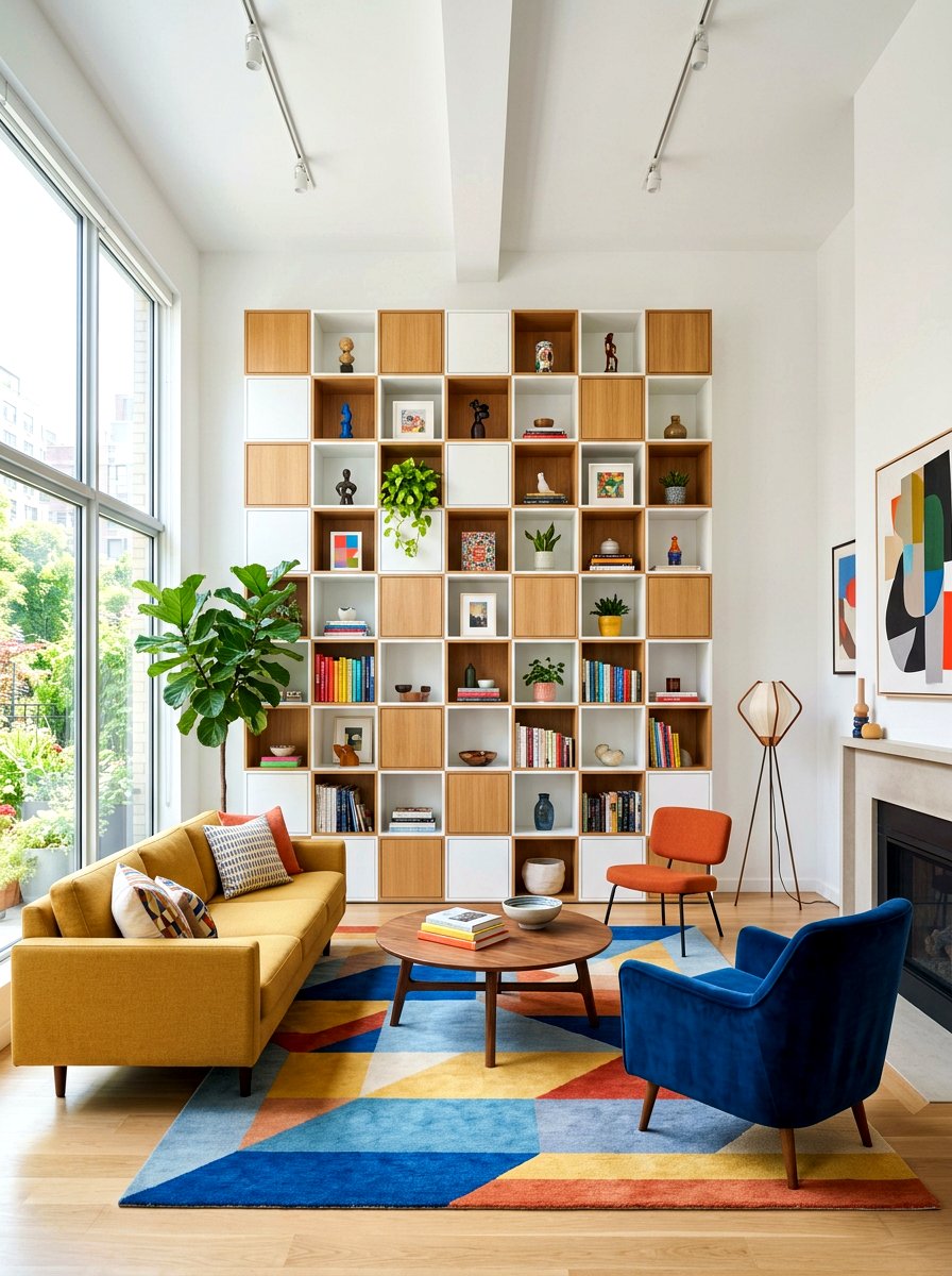Modular Cube Shelving Wall - 30 book wall living room ideas