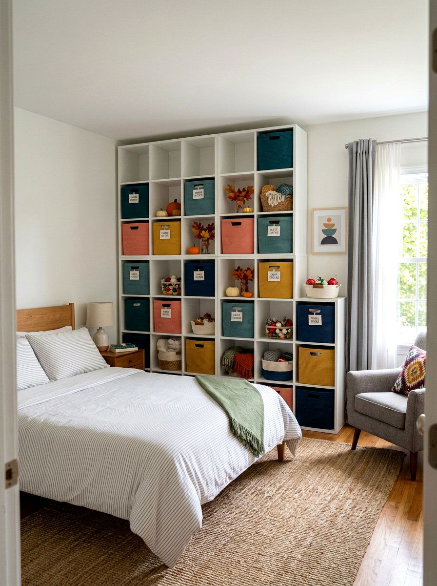 Modular Cube Storage Wall - 30 organizing seasonal decor ideas