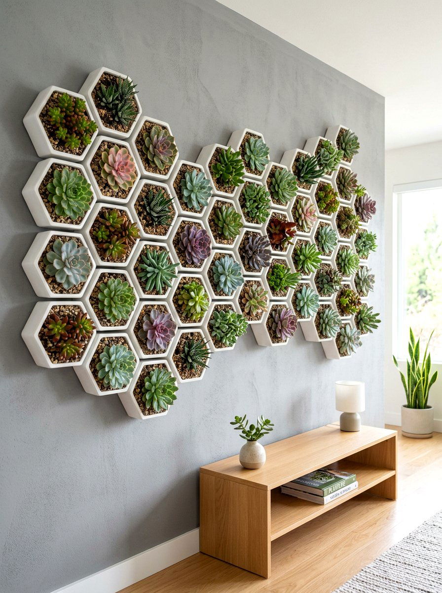 Modular Hexagon Wall Planters - 30 indoor vertical garden ideas
