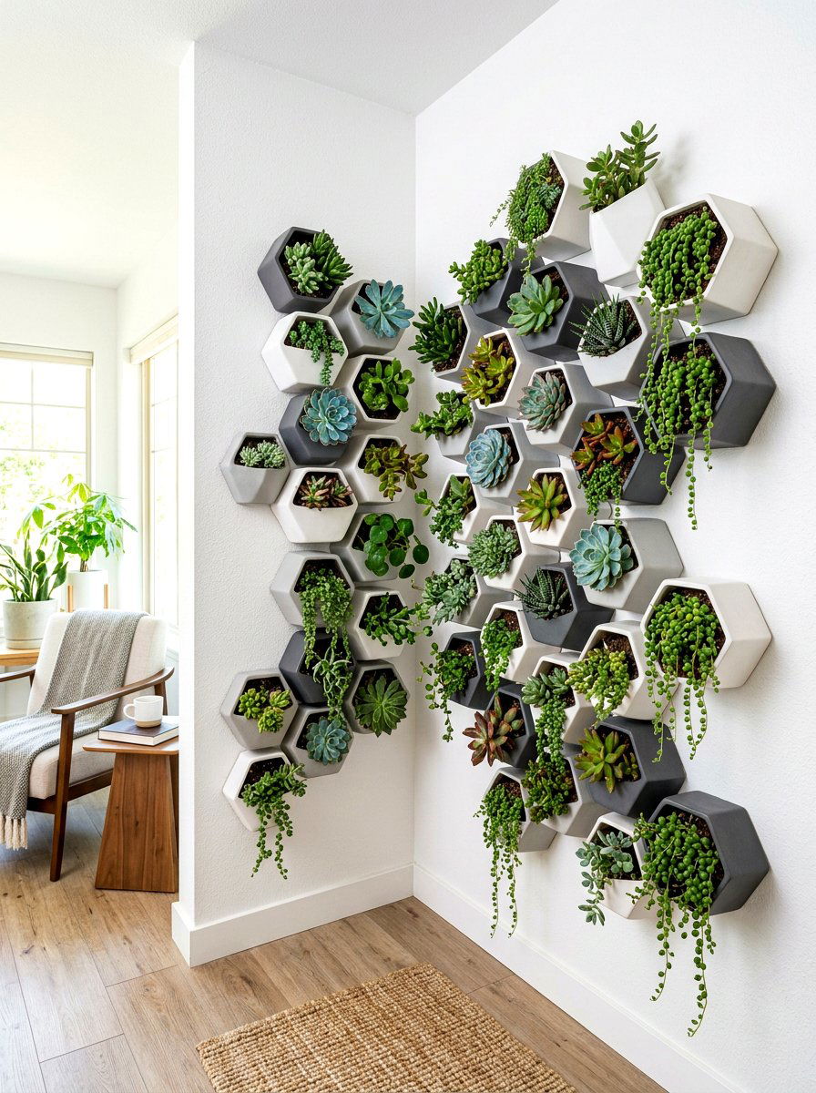 Modular Hexagon Wall Planters - 30 vertical garden corner ideas