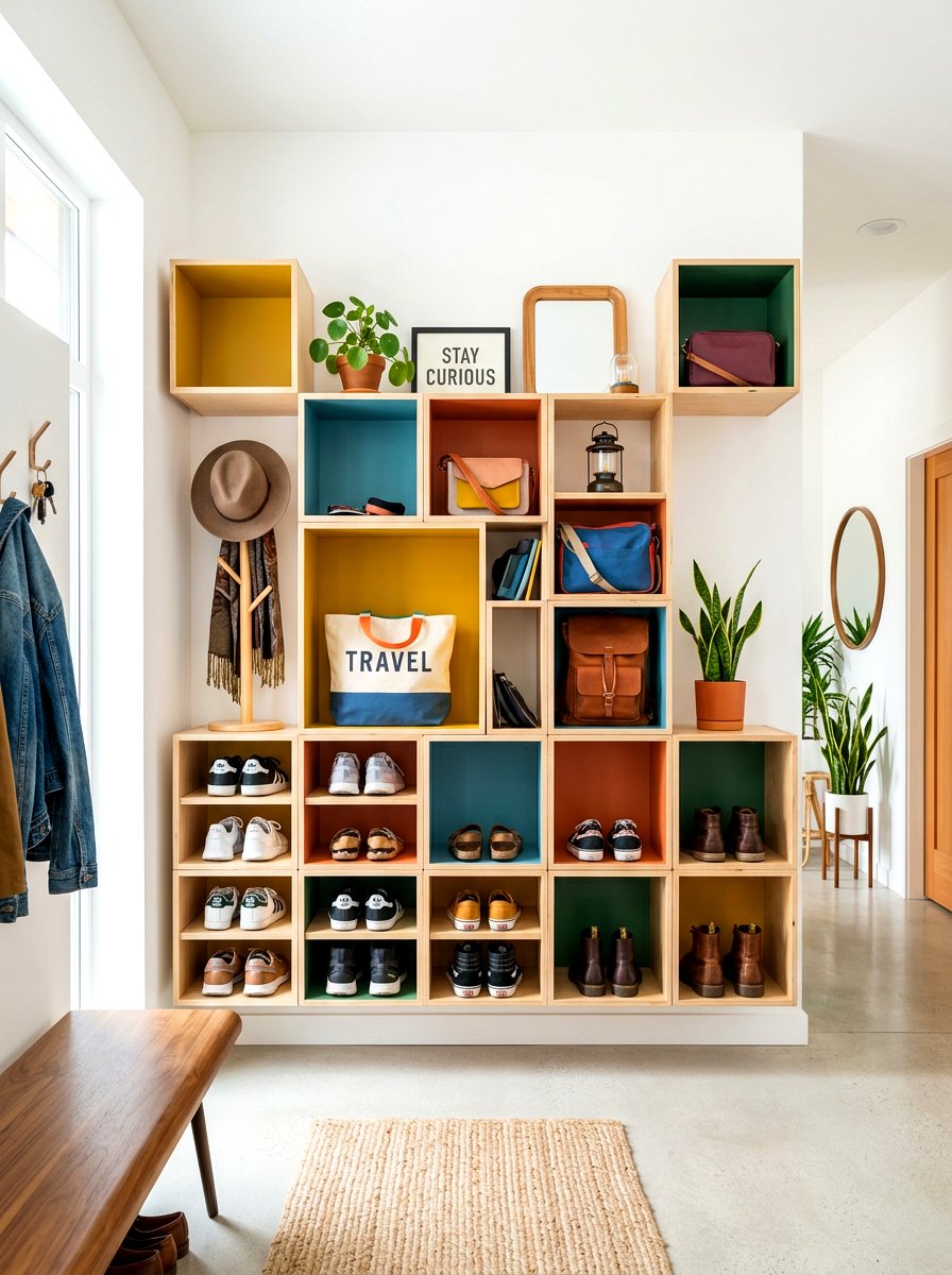 Modular Wall Cubby - 30 narrow entryway storage ideas