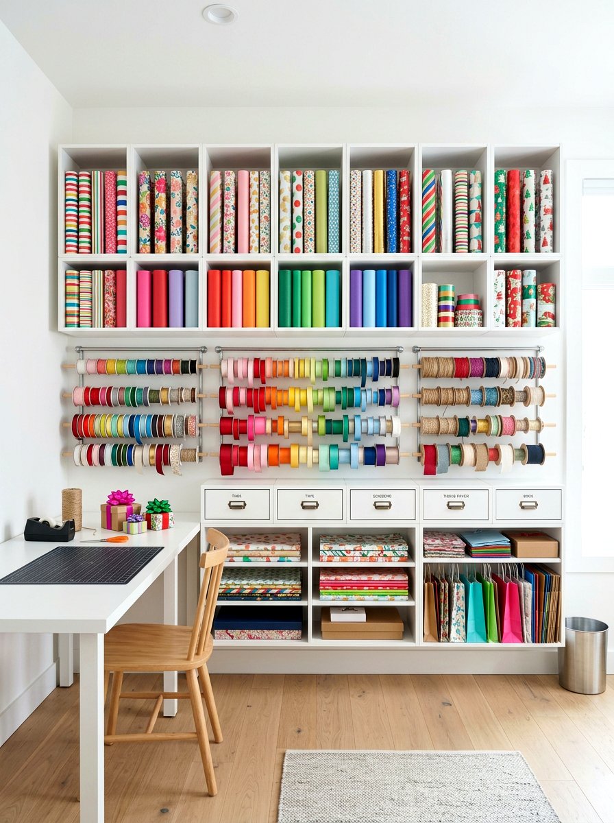 Modular gift wrap wall - 30 gift wrapping station ideas