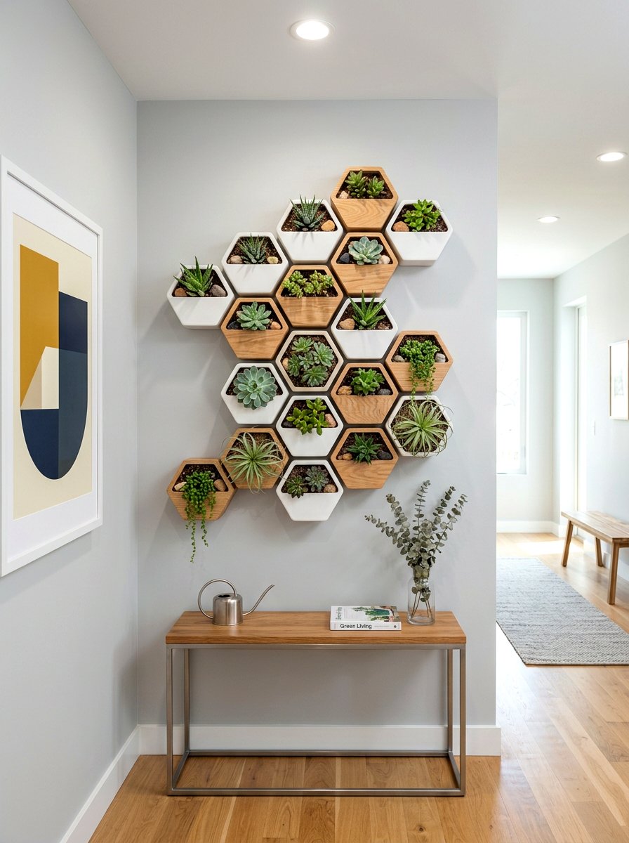 Modular hexagon wall planters - 30 apartment vertical garden ideas