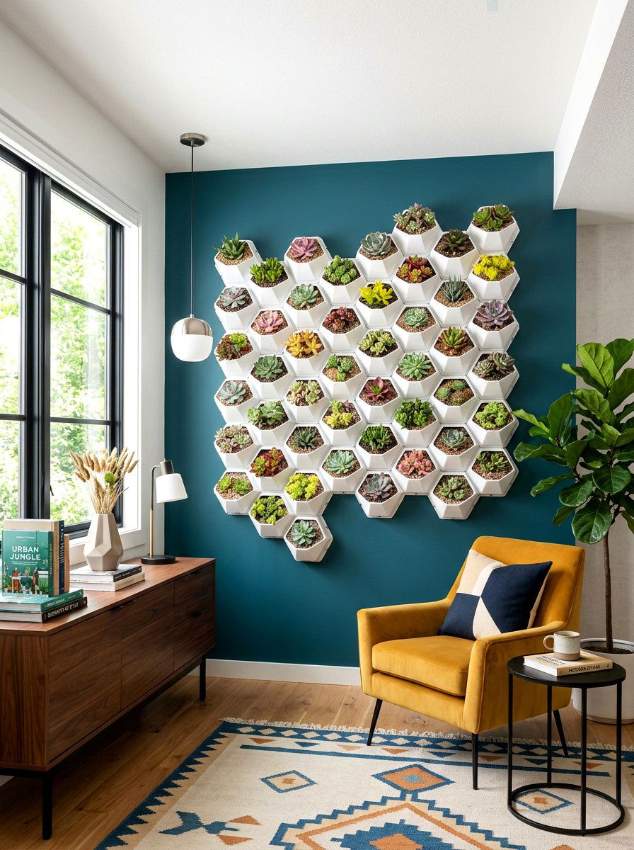 Modular honeycomb wall planter - 30 indoor plant wall ideas