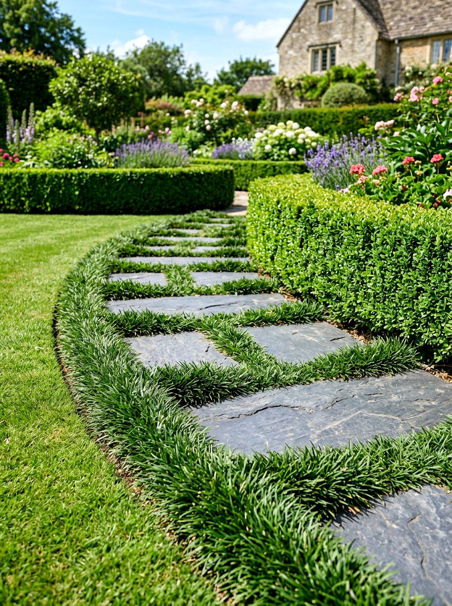 Mondo grass stone path edge - 30 ornamental grass border ideas