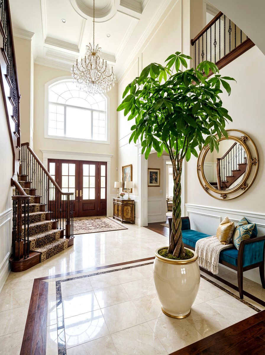 Money tree foyer styling - 30 low light indoor plant decor ideas