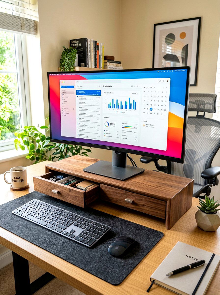 Monitor Stand Drawers - 30 home office storage ideas