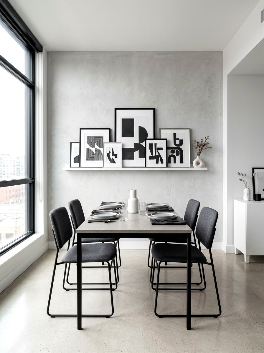 Monochromatic Art Ledge Setup - 30 dining room picture ledge ideas