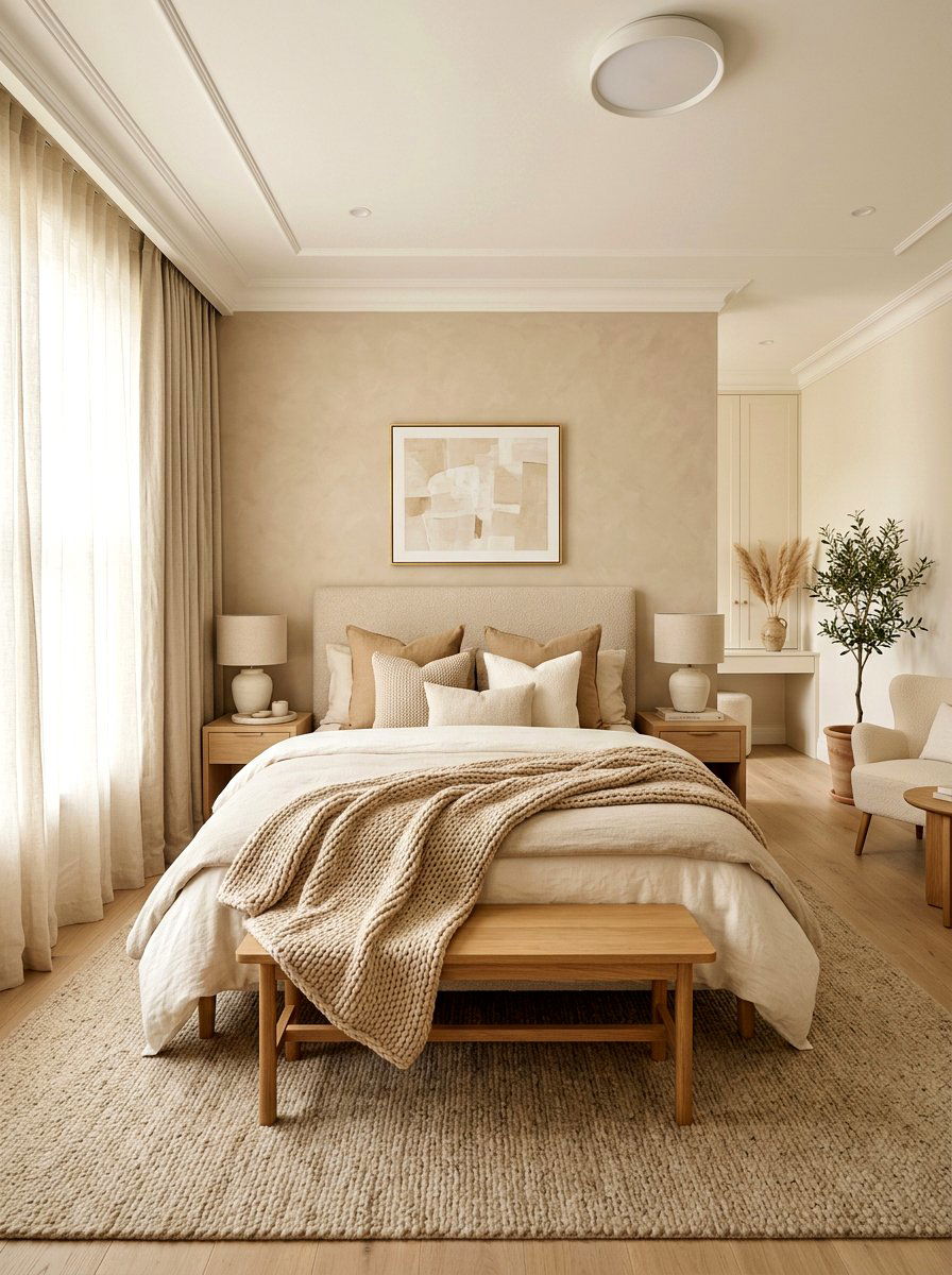 Monochromatic Beige Bedroom - 30 elevated bed styling bedroom ideas